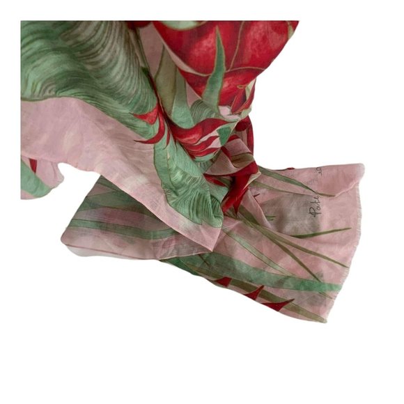 PATEK PHILIPPE Tricolor Floral & Leaf Print Logo Stole Cashmere 56"/ 54" EX.CON - Picture 4 of 5